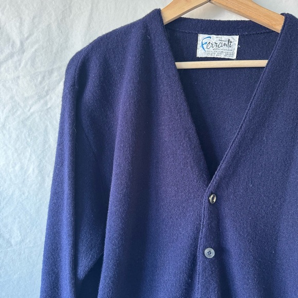 Vintage 70s Ferranti Orlon Knit Navy Cardigan - Picture 3 of 10
